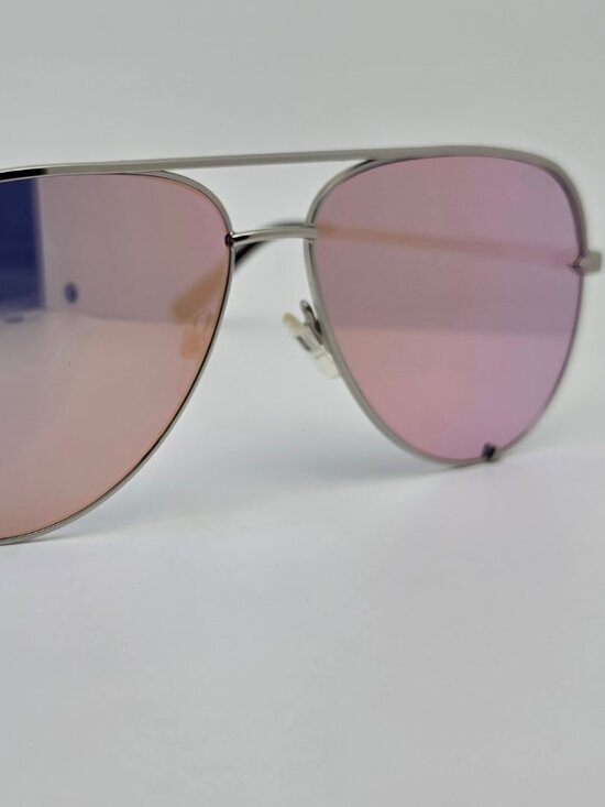 Quay Australia Desi High Key Silver Frame Rose Silver Mirror Aviator Sunglasses
